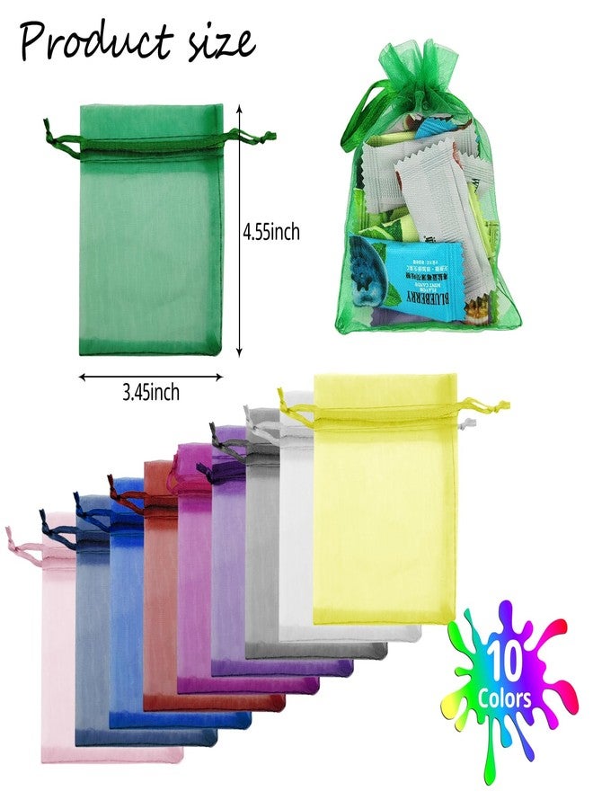 JUNSDUKE 10 Pcs Small Gift Bags, Mix Color Organza Bags 3x4 Inches, Mesh Drawstring Bag for Wedding, Party, Christmas, Jewelry, Candy (10) - Image 2